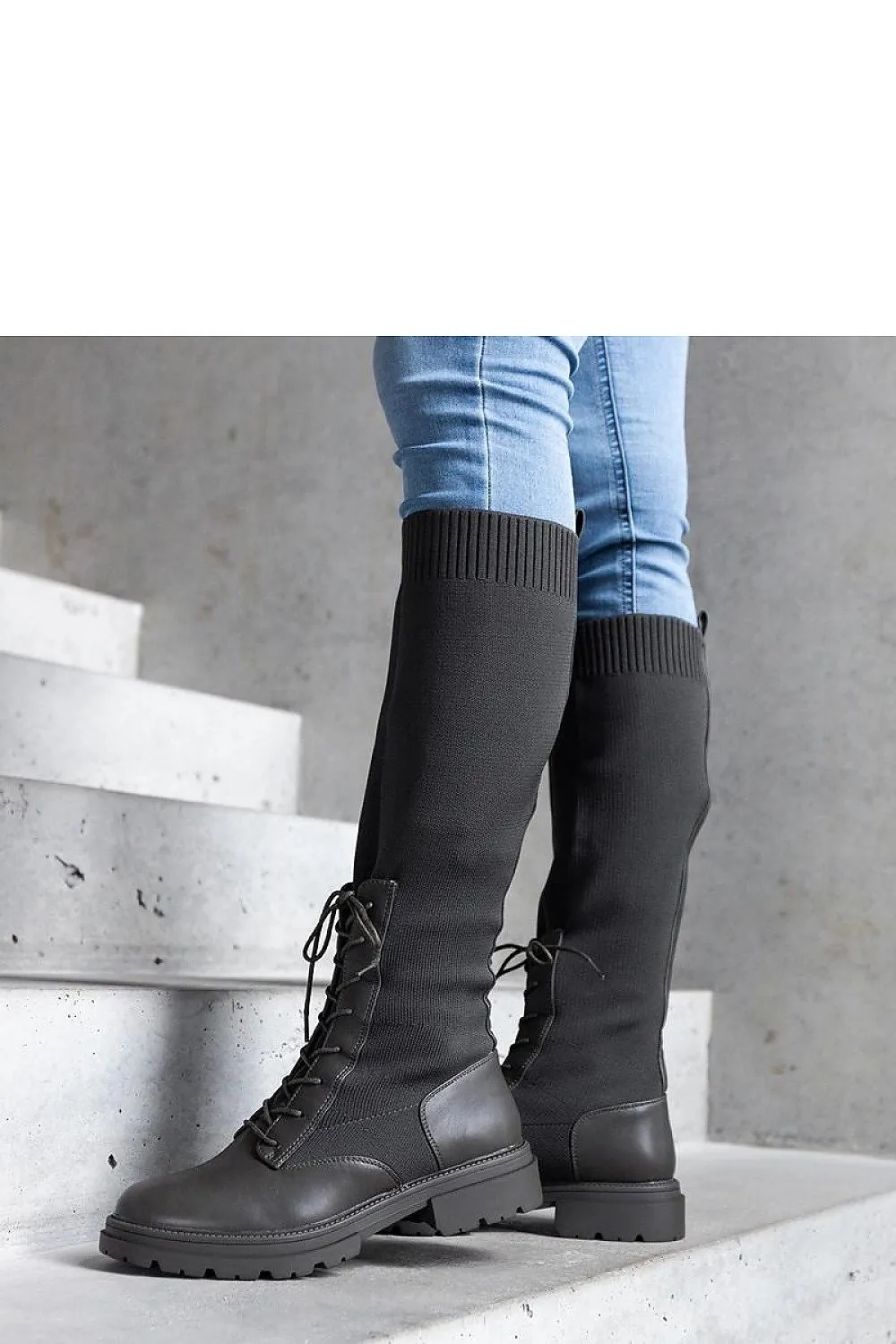 Green slip-on knee-high boots