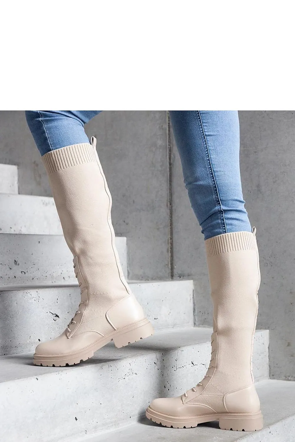Green slip-on knee-high boots