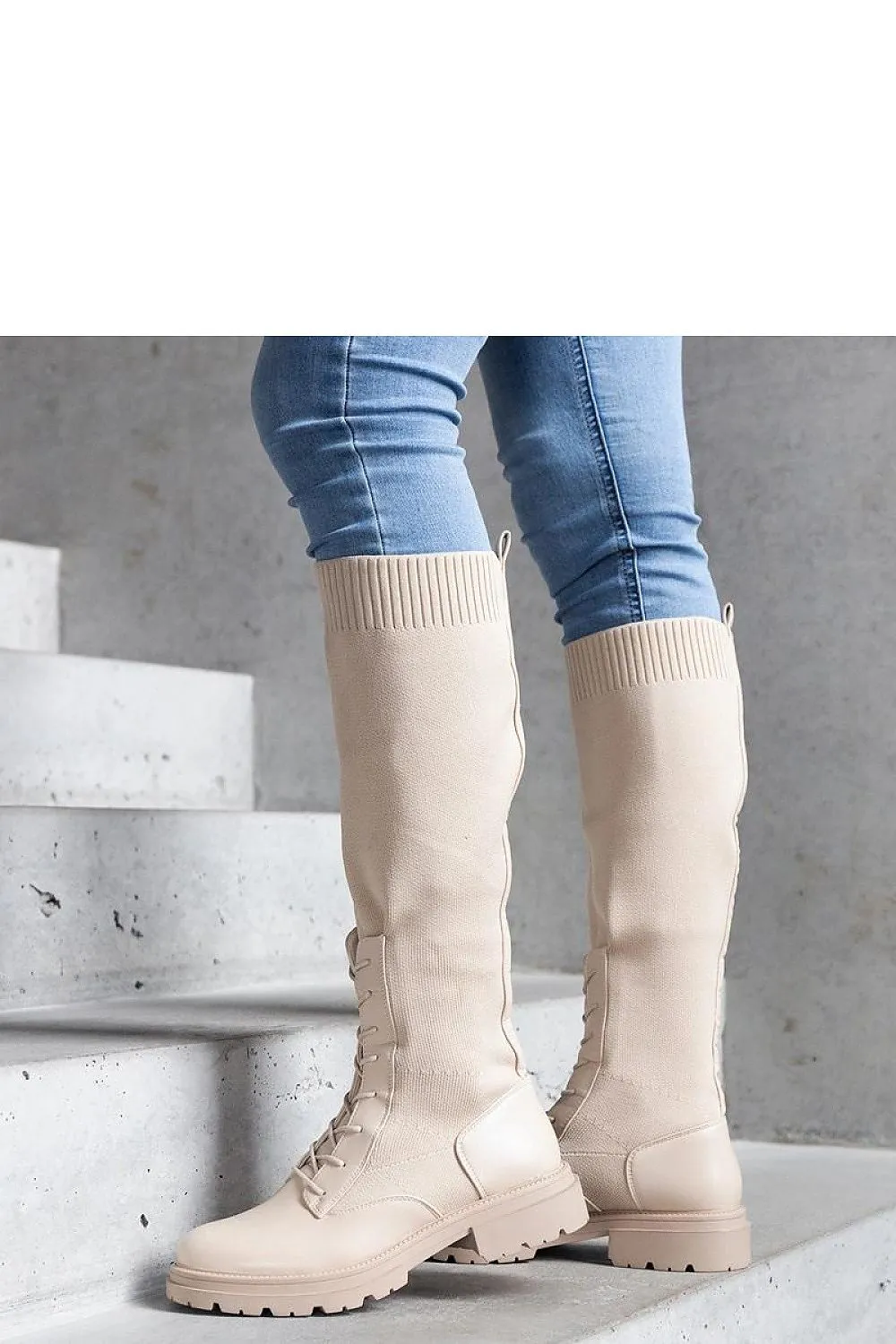 Green slip-on knee-high boots