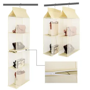 Hanging Purse Handbag Organizer Handbag Organizer for Purses Homewares Nonwoven 4 Pockets Hanging Closet Storage Bag Holder Wardrobe Closet Space Saving Organizers System for Living Room Bedroom Use