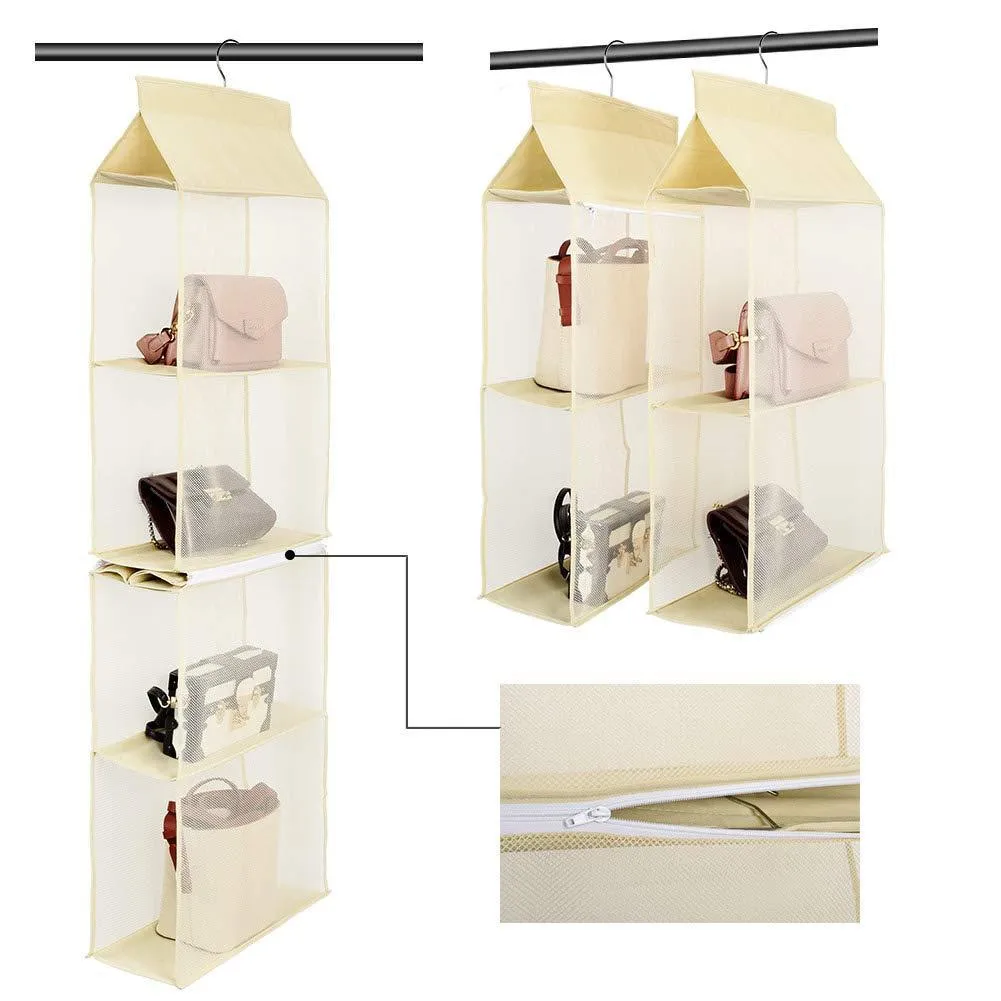 Hanging Purse Handbag Organizer Handbag Organizer for Purses Homewares Nonwoven 4 Pockets Hanging Closet Storage Bag Holder Wardrobe Closet Space Saving Organizers System for Living Room Bedroom Use