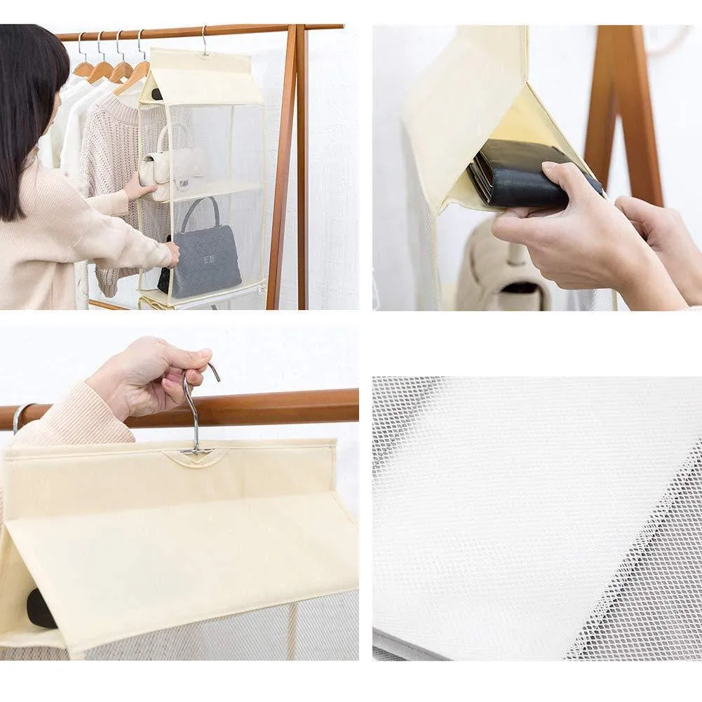 Hanging Purse Handbag Organizer Handbag Organizer for Purses Homewares Nonwoven 4 Pockets Hanging Closet Storage Bag Holder Wardrobe Closet Space Saving Organizers System for Living Room Bedroom Use