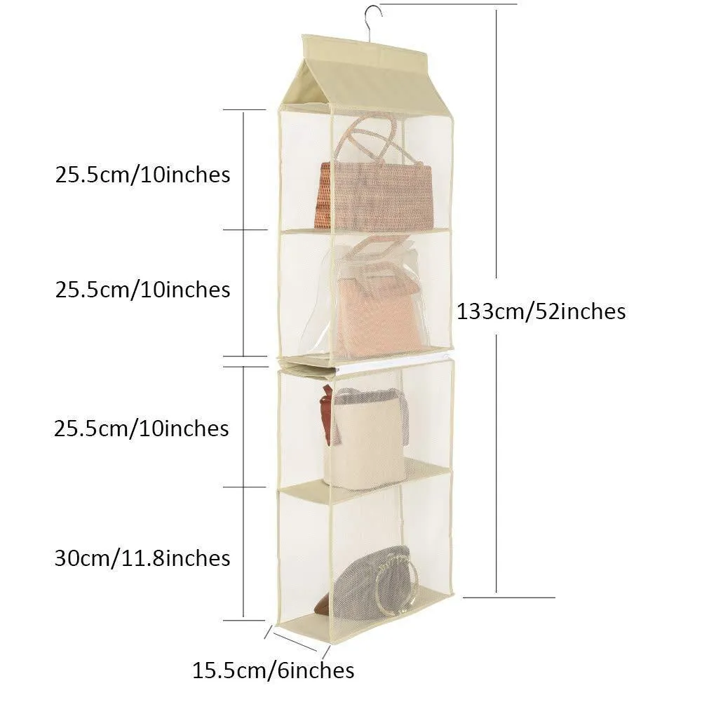 Hanging Purse Handbag Organizer Handbag Organizer for Purses Homewares Nonwoven 4 Pockets Hanging Closet Storage Bag Holder Wardrobe Closet Space Saving Organizers System for Living Room Bedroom Use