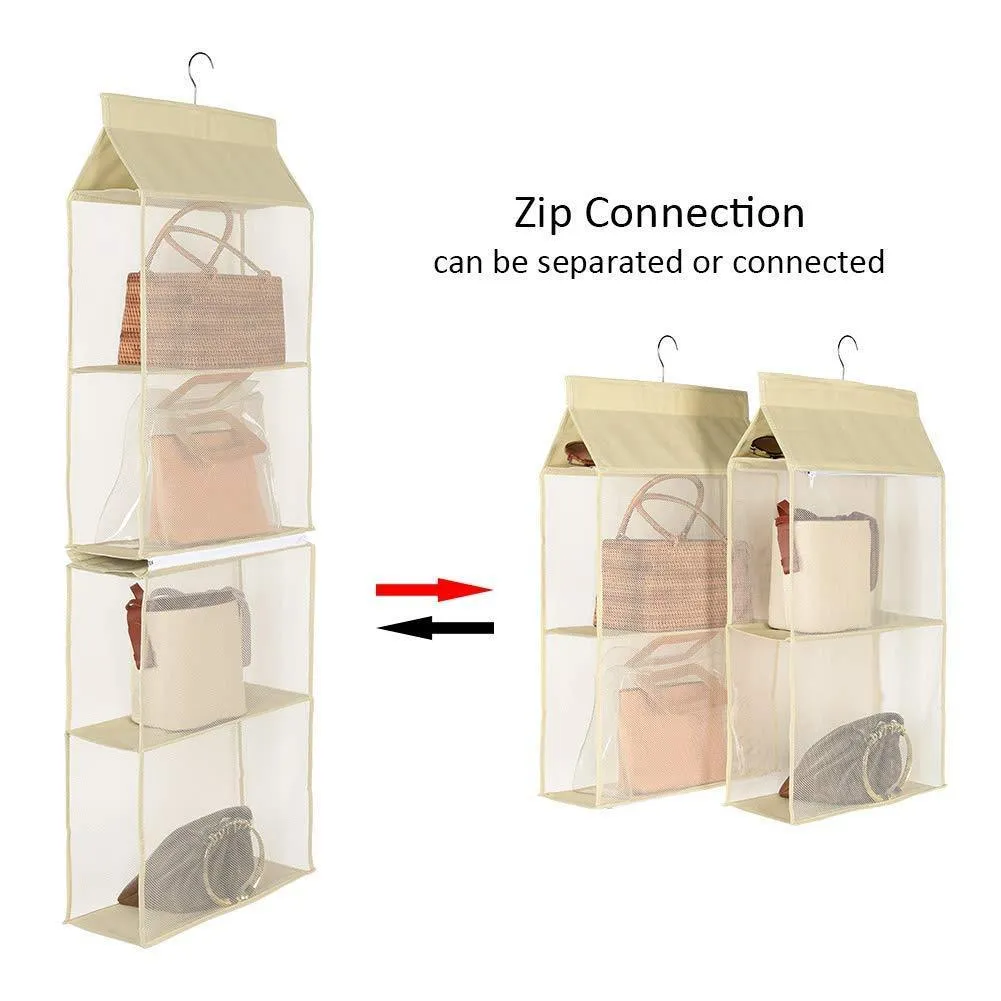 Hanging Purse Handbag Organizer Handbag Organizer for Purses Homewares Nonwoven 4 Pockets Hanging Closet Storage Bag Holder Wardrobe Closet Space Saving Organizers System for Living Room Bedroom Use
