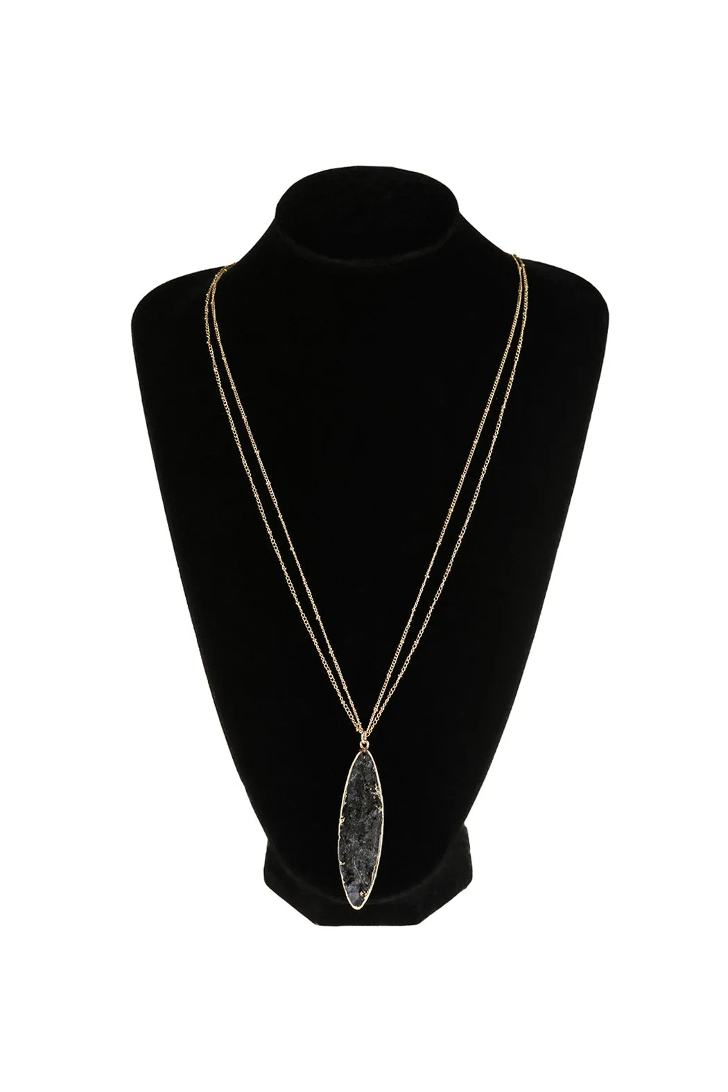 HDN2879 - NATURAL STONE MARQUISE SHAPE PENDANT NECKLACE