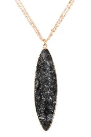 HDN2879 - NATURAL STONE MARQUISE SHAPE PENDANT NECKLACE