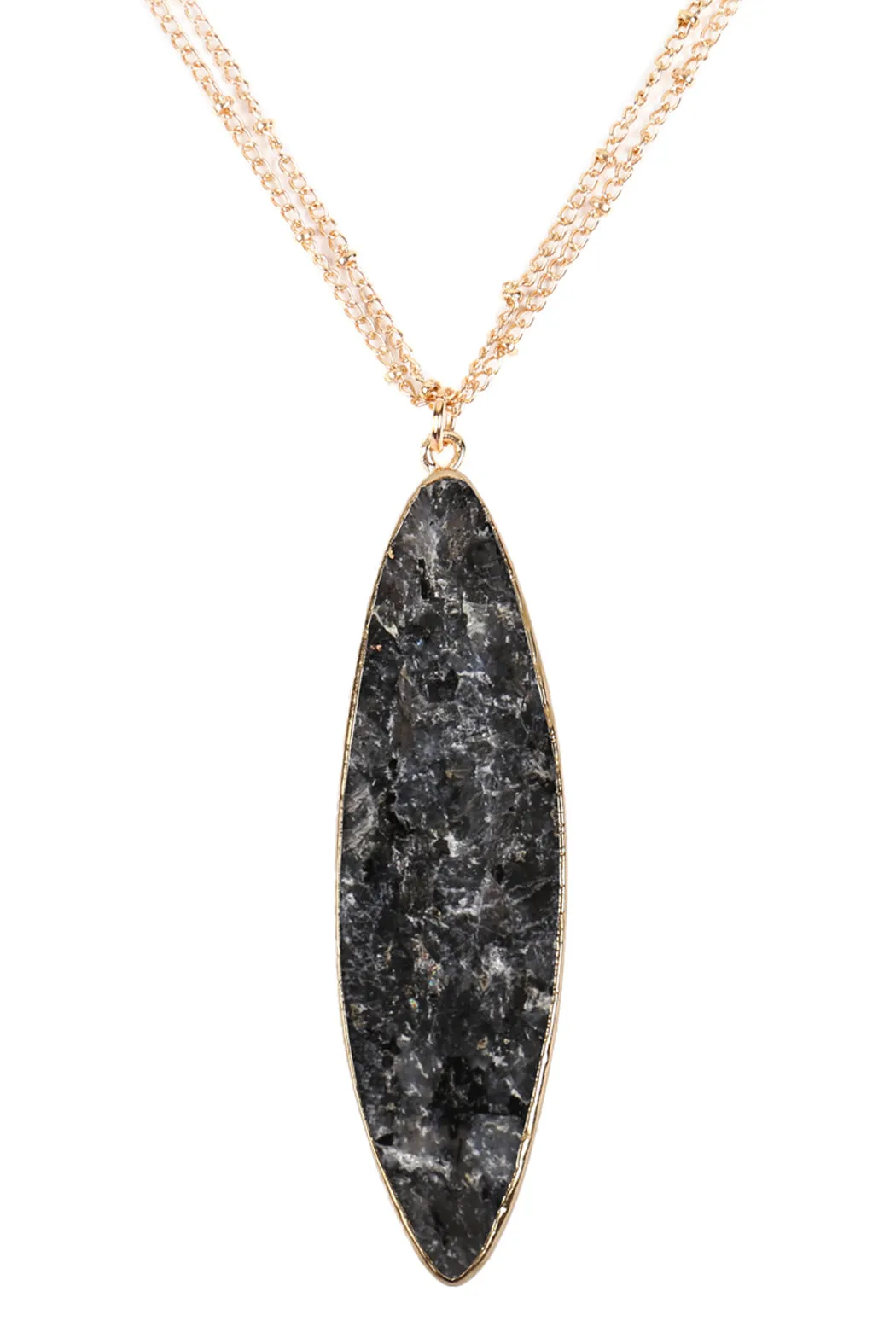 HDN2879 - NATURAL STONE MARQUISE SHAPE PENDANT NECKLACE