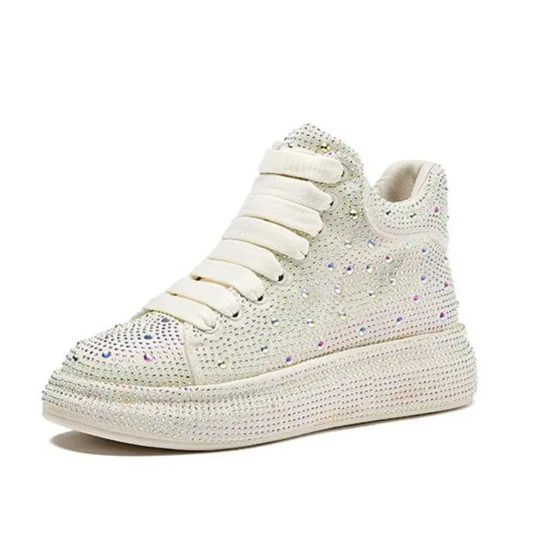 Hot Top Quality Winter Warm Fur Sneakers Sexy Women Skate Shoes New Rhinestone High Top Board Shoes Shiny Women's Casual Shoes
