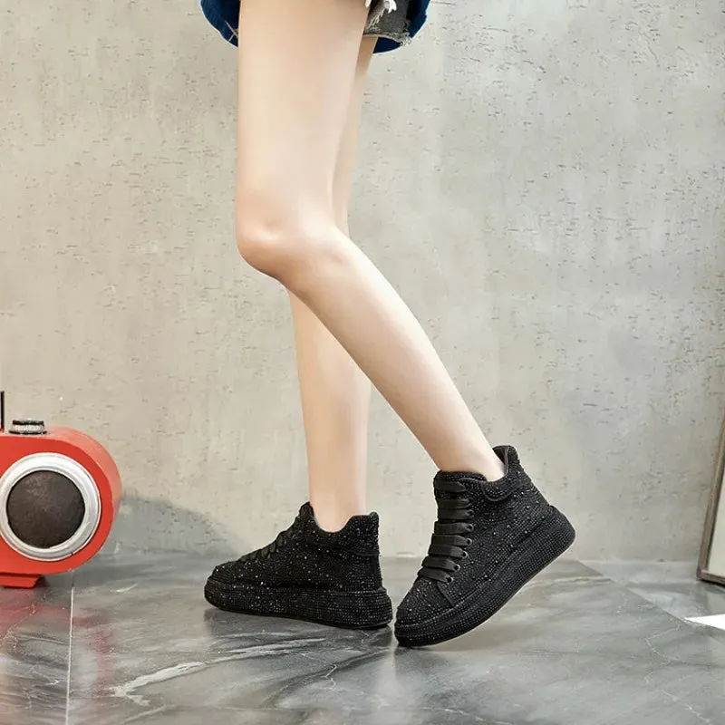 Hot Top Quality Winter Warm Fur Sneakers Sexy Women Skate Shoes New Rhinestone High Top Board Shoes Shiny Women's Casual Shoes