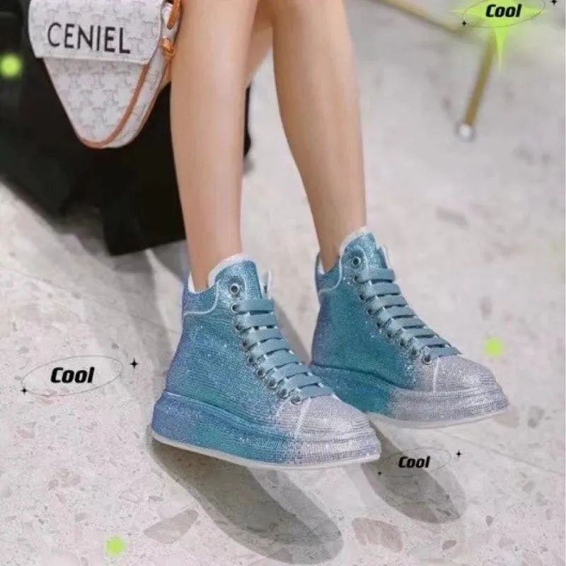 Hot Top Quality Winter Warm Fur Sneakers Sexy Women Skate Shoes New Rhinestone High Top Board Shoes Shiny Women's Casual Shoes