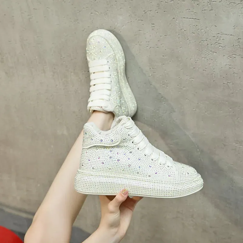 Hot Top Quality Winter Warm Fur Sneakers Sexy Women Skate Shoes New Rhinestone High Top Board Shoes Shiny Women's Casual Shoes