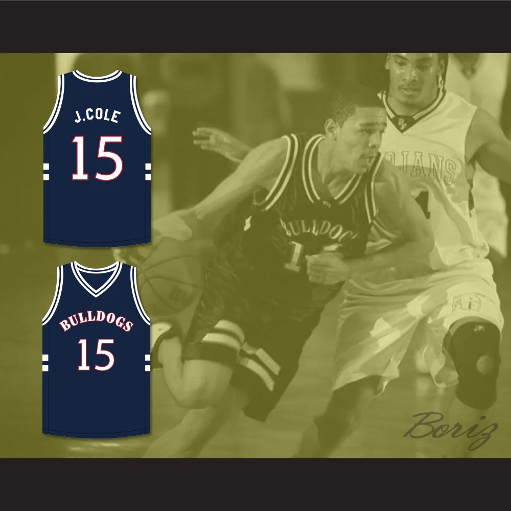 J. Cole 15 Bulldogs High School Navy Blue Basketball Jersey