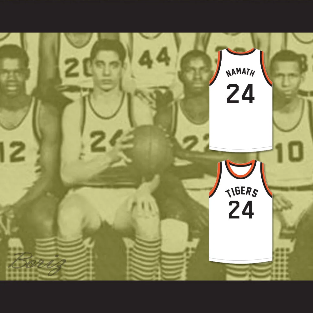 Joe Namath 24 Beaver Falls High School Tigers White Basketball Jersey 2