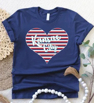 KC Current Colors Kansas City Striped Heart Navy Tee