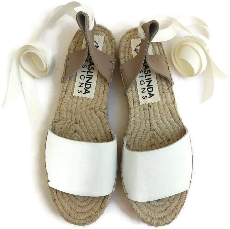 Leather Espadrilles Sandals - White - Classic Sole