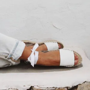 Leather Espadrilles Sandals - White - Classic Sole