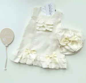 Lemon Frill Bow Dress With Matching Bow Bloomers - Olivia