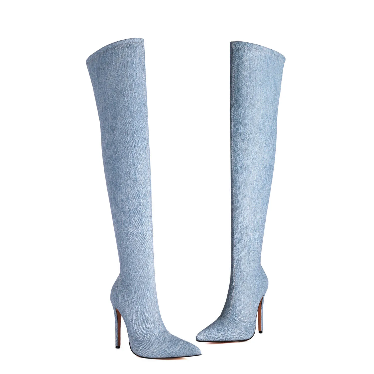 Light Blue Cowboy Boots High Heel Knee Boots