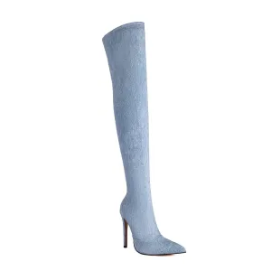 Light Blue Cowboy Boots High Heel Knee Boots
