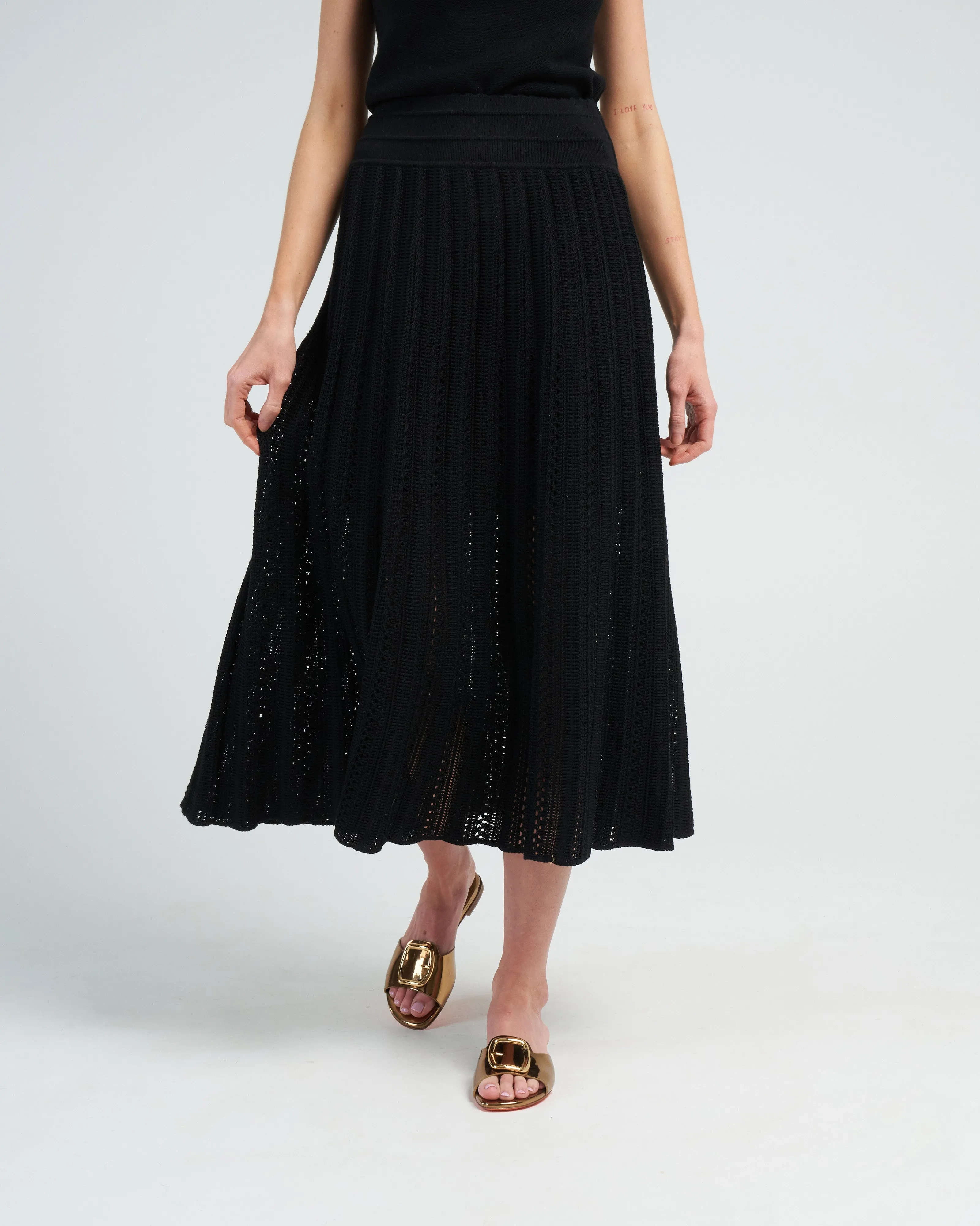 long skirt with macrome stitch - deep black