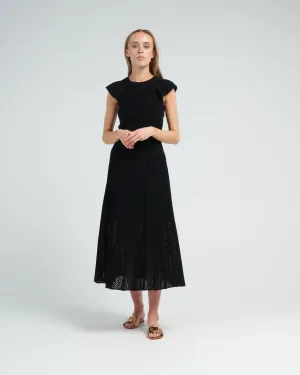 long skirt with macrome stitch - deep black