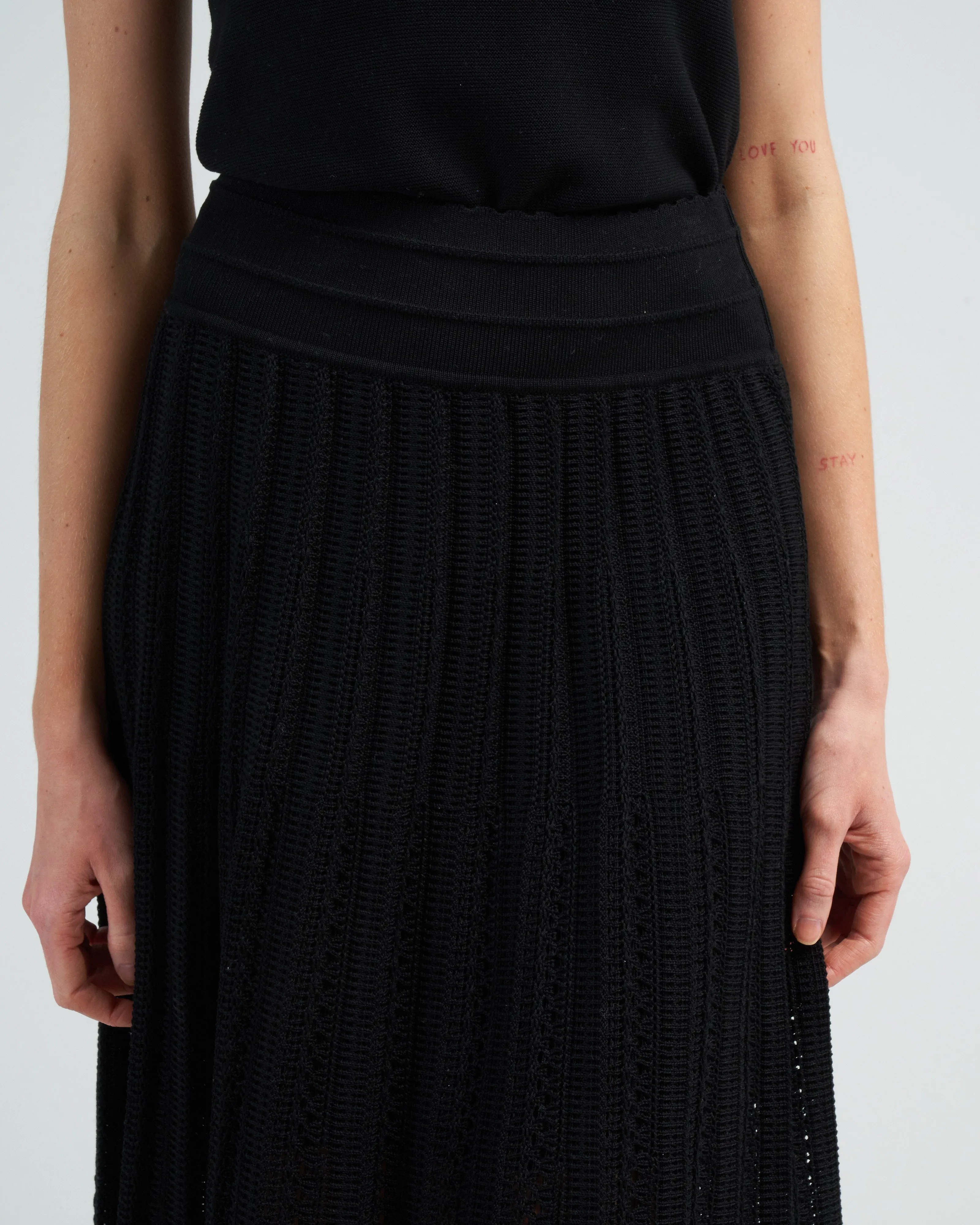 long skirt with macrome stitch - deep black