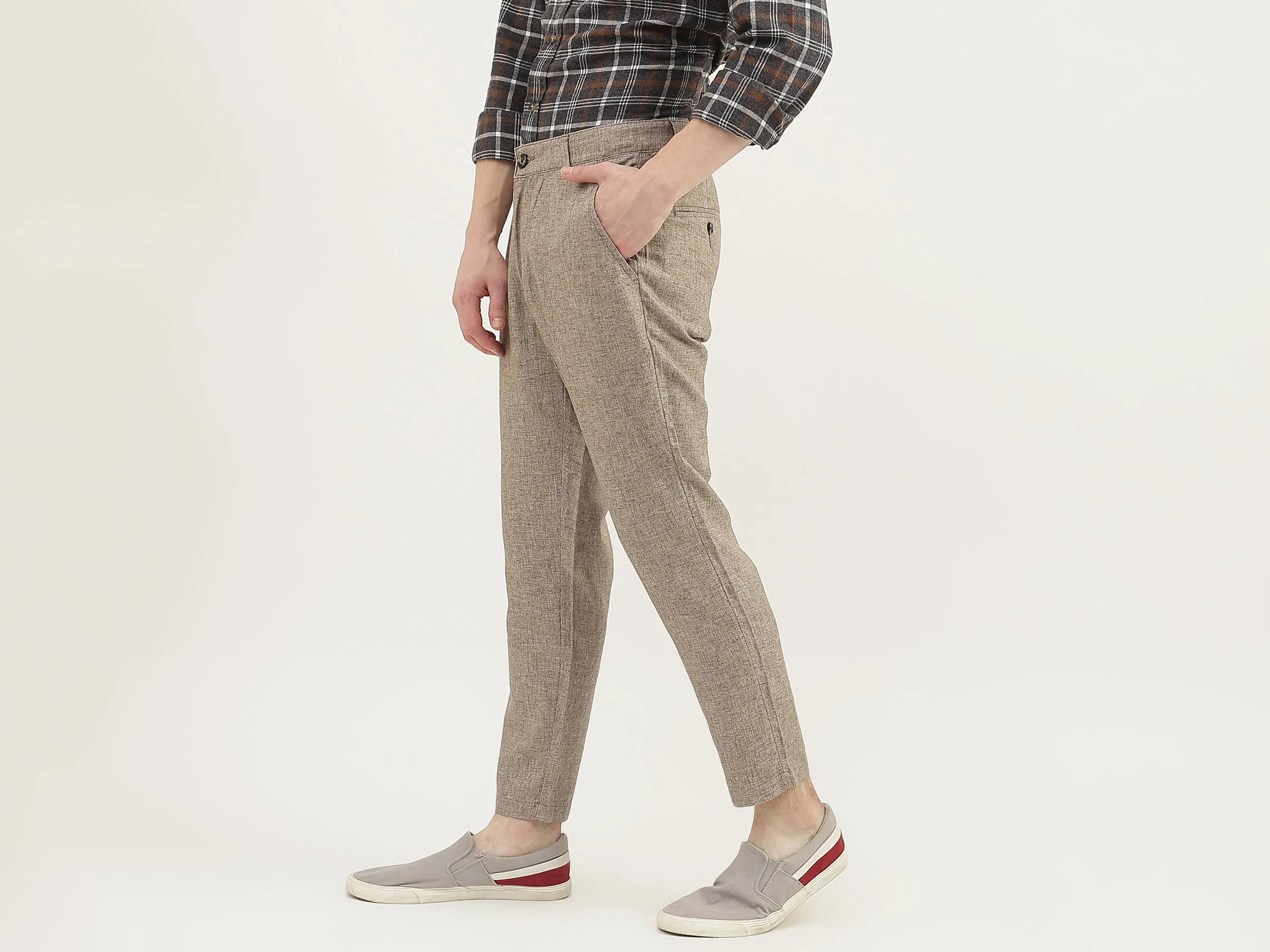 Men Textured Regular Fit Trousers