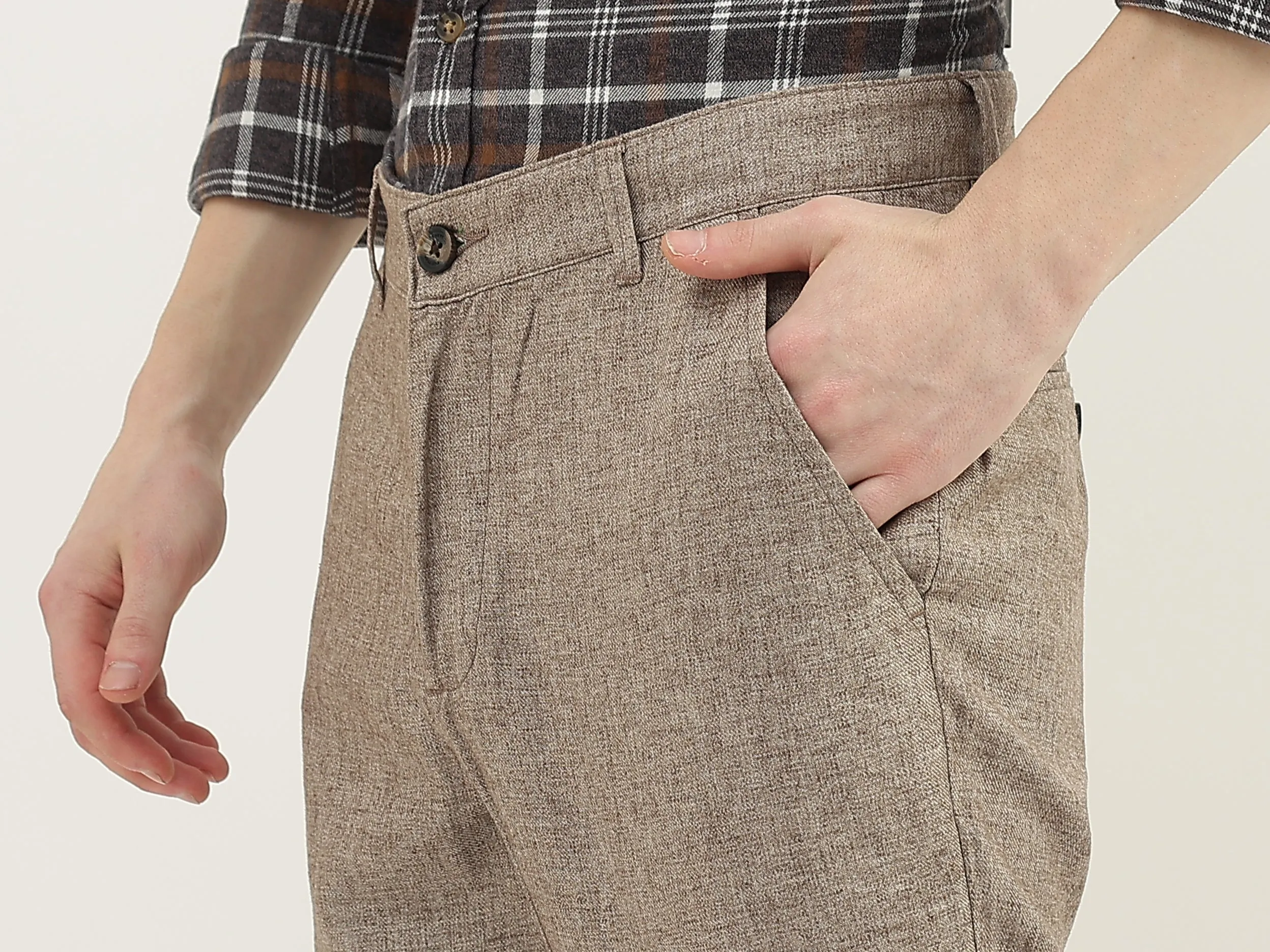 Men Textured Regular Fit Trousers
