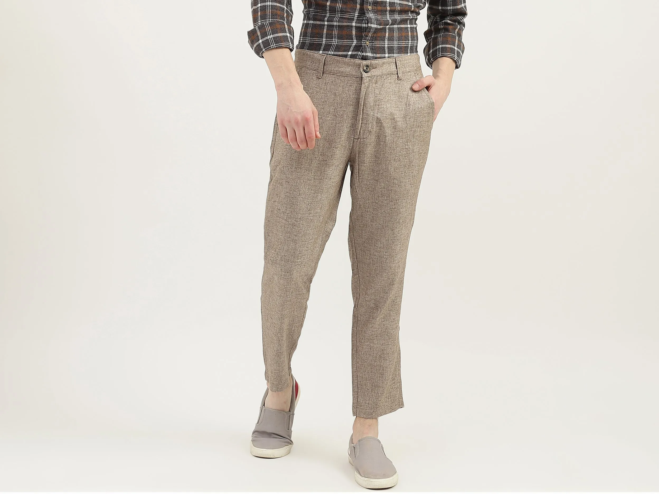 Men Textured Regular Fit Trousers
