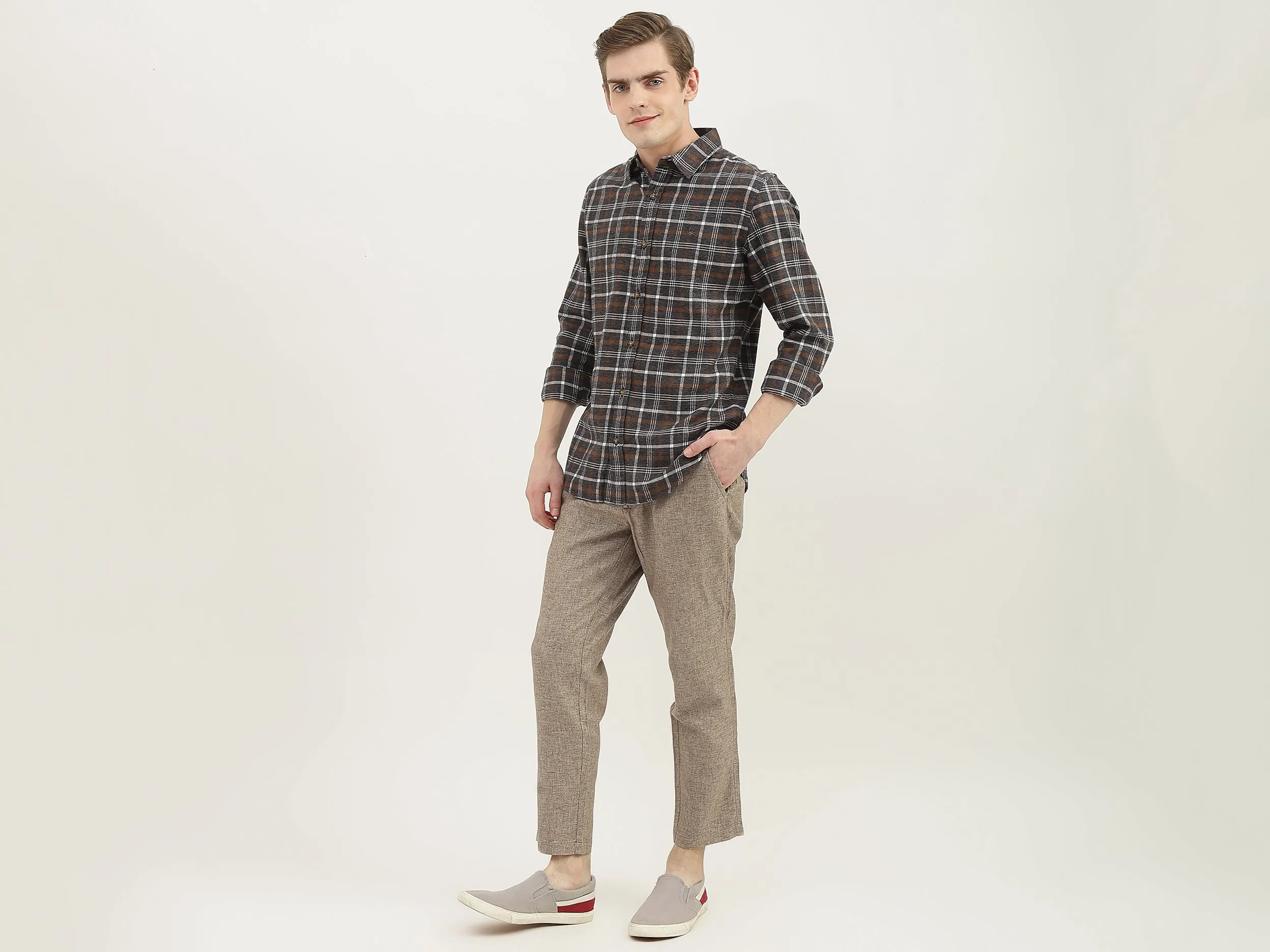 Men Textured Regular Fit Trousers