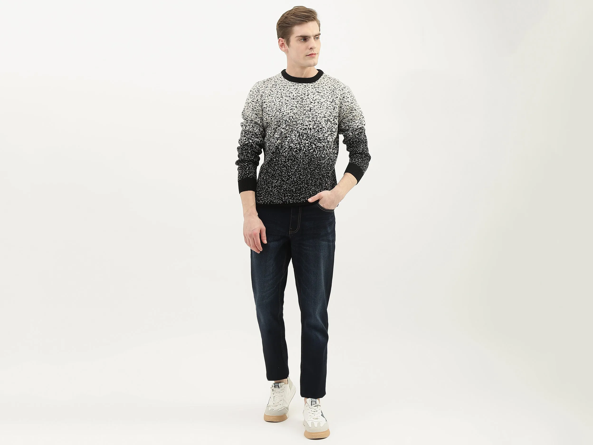 Men Textured Round Neck Sweater
