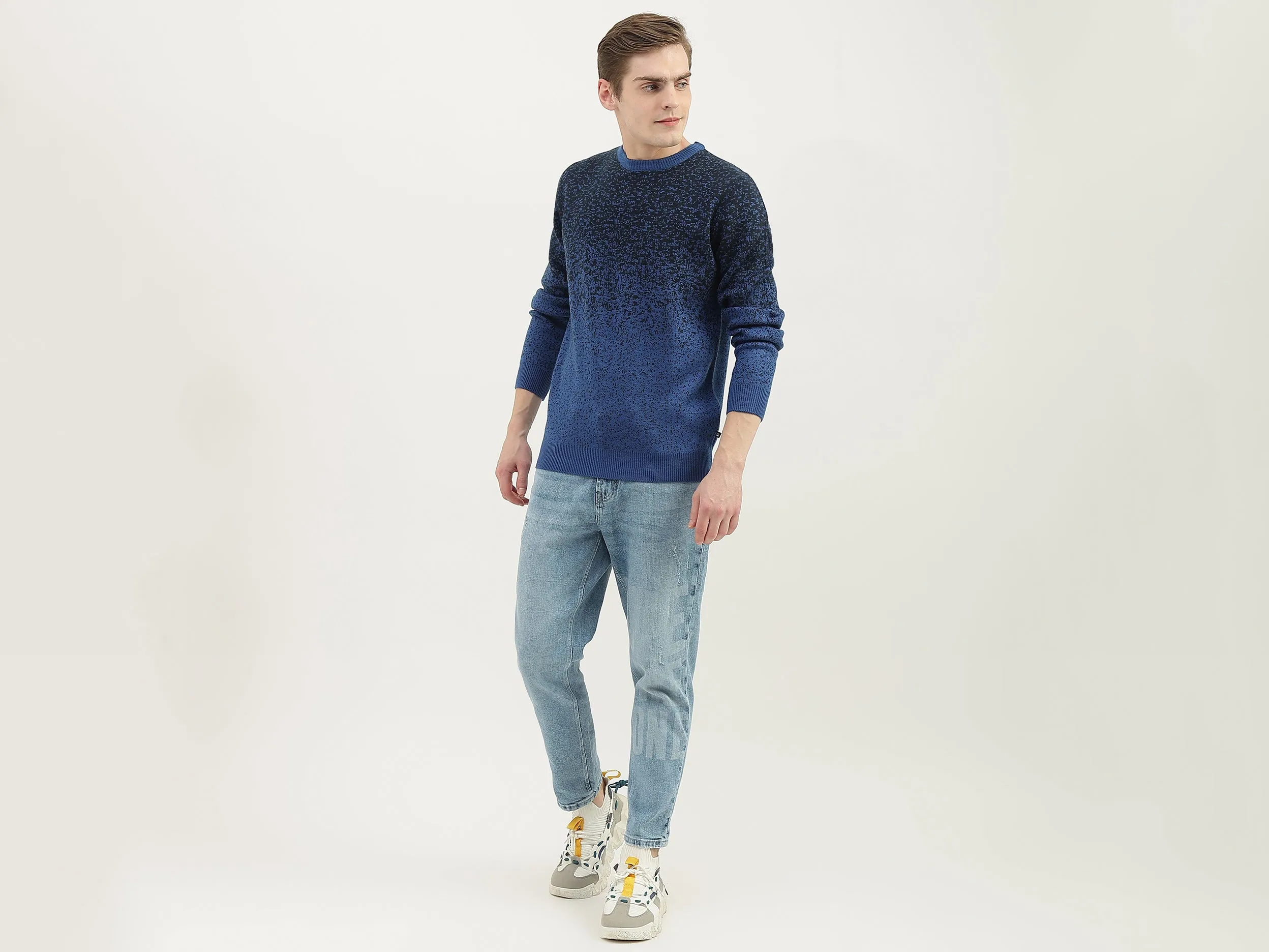 Men Textured Round Neck Sweater