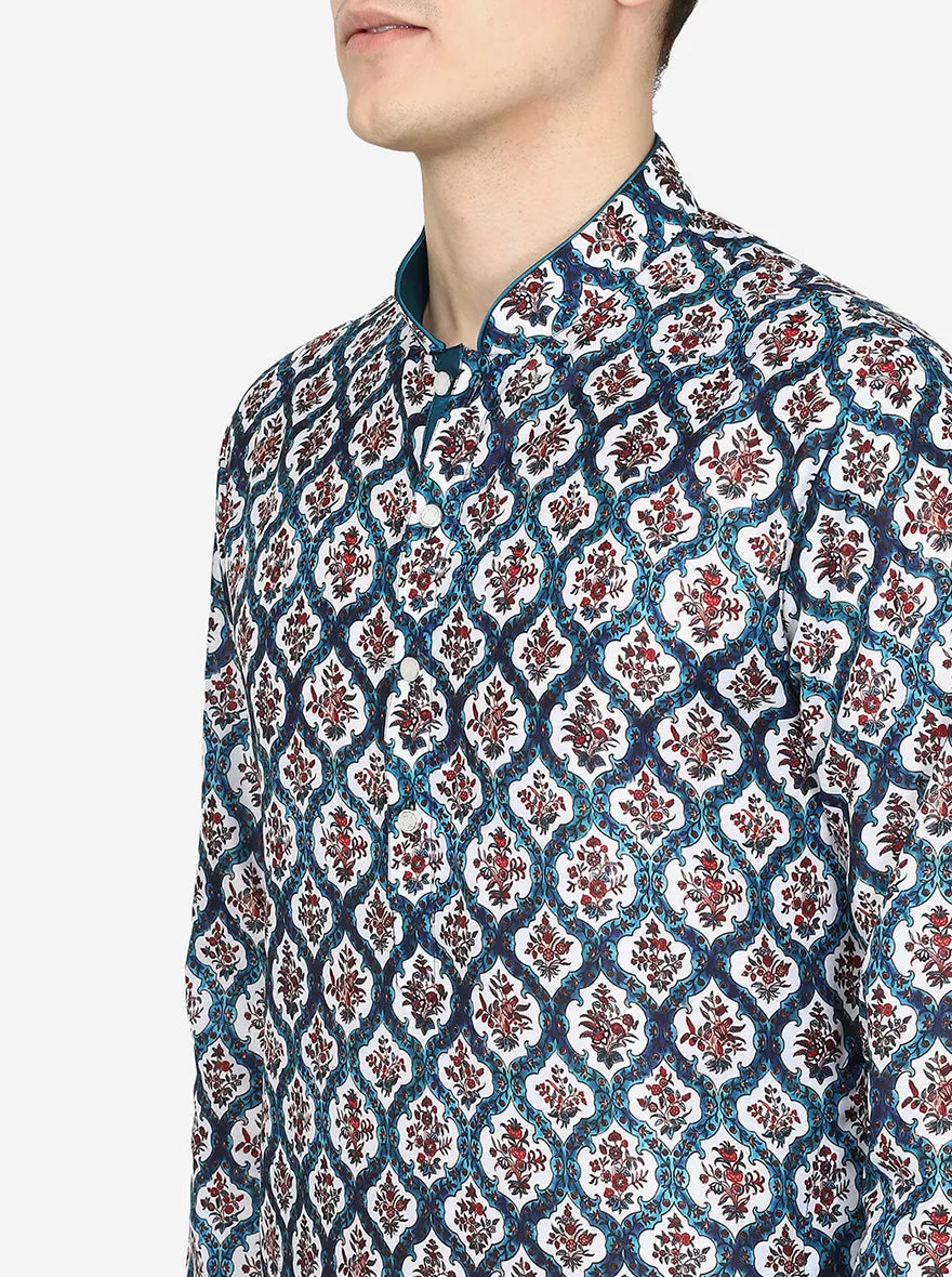 Multi Mughal Printed Silk Blend Kurta | The Kurta Company