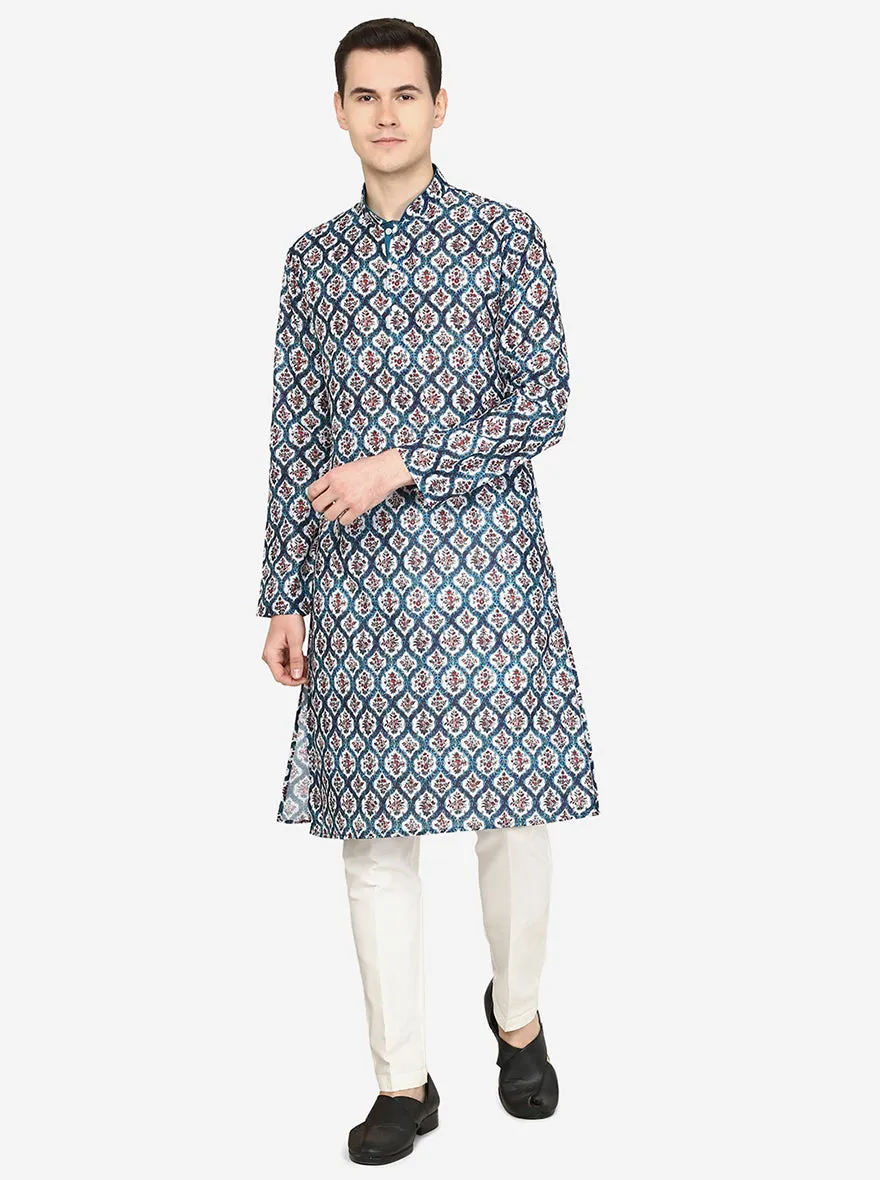 Multi Mughal Printed Silk Blend Kurta | The Kurta Company