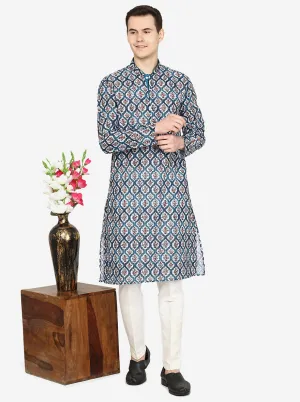 Multi Mughal Printed Silk Blend Kurta | The Kurta Company