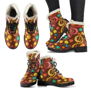 Music Notes Candy Design Faux Fur Leather Boots Winter Custom shoes