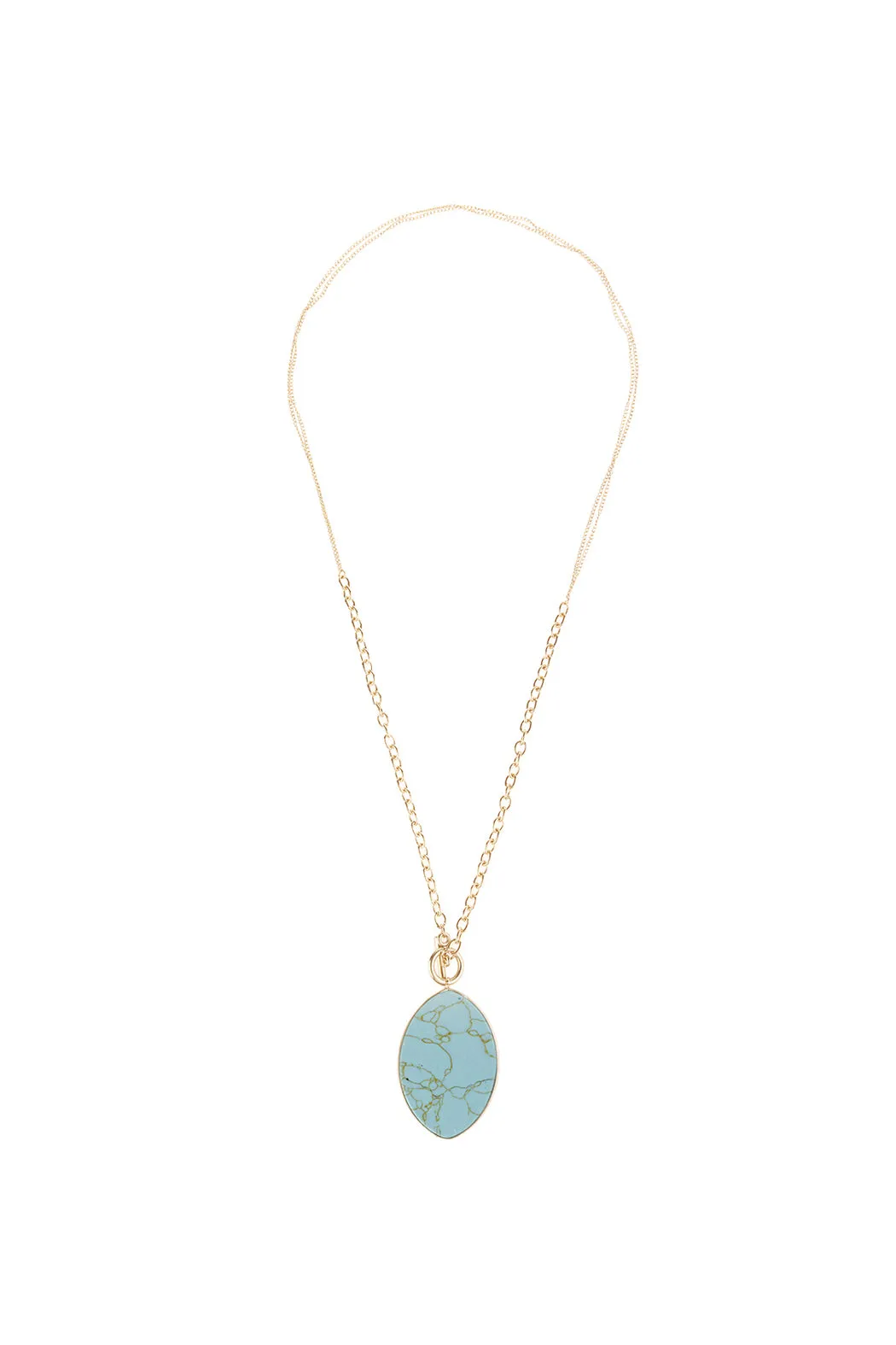 NATURAL STONE OVAL PENDANT CHAIN LAYERED NECKLACE