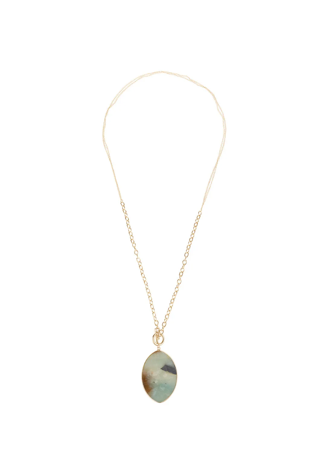 NATURAL STONE OVAL PENDANT CHAIN LAYERED NECKLACE