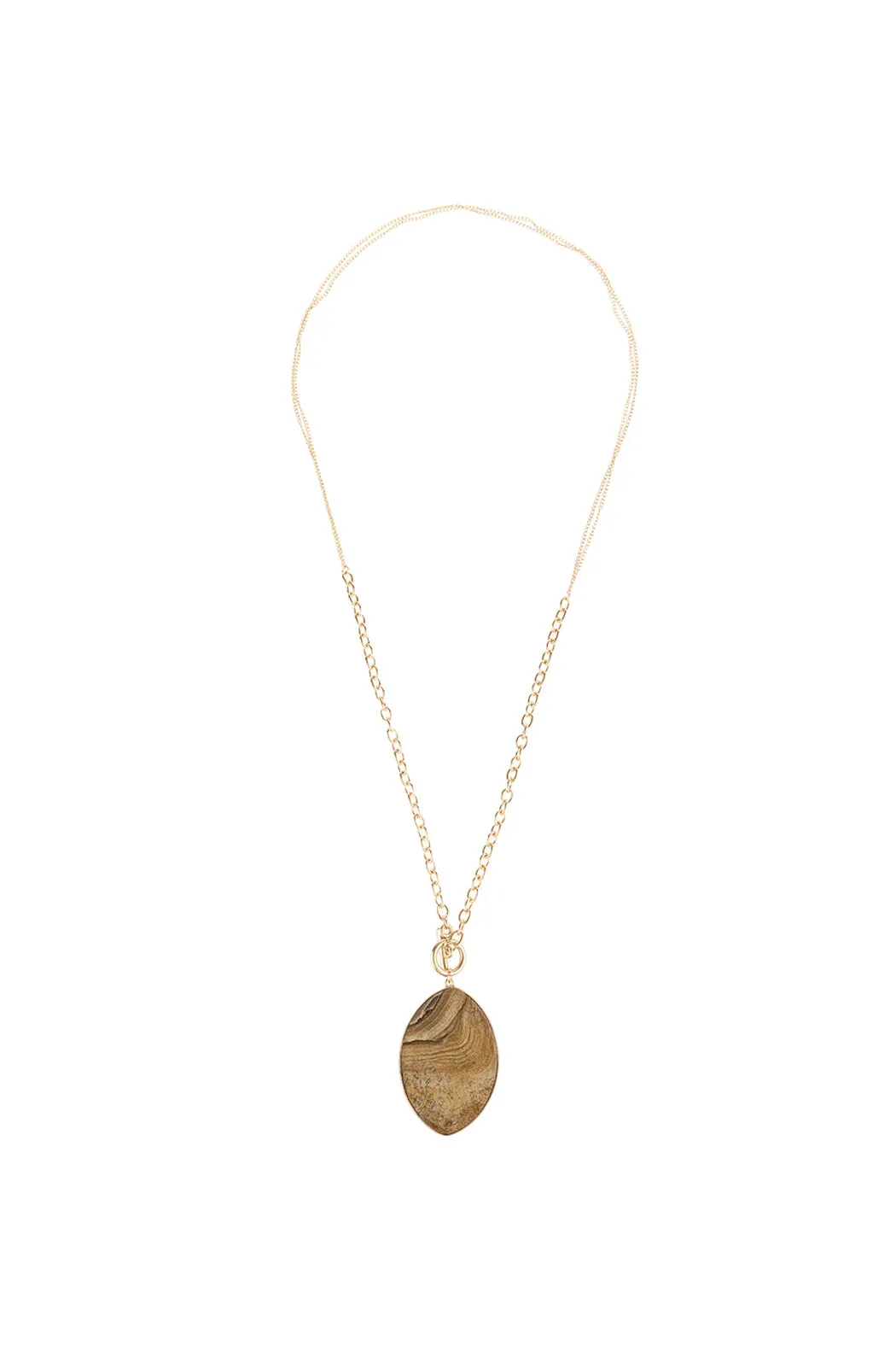 NATURAL STONE OVAL PENDANT CHAIN LAYERED NECKLACE