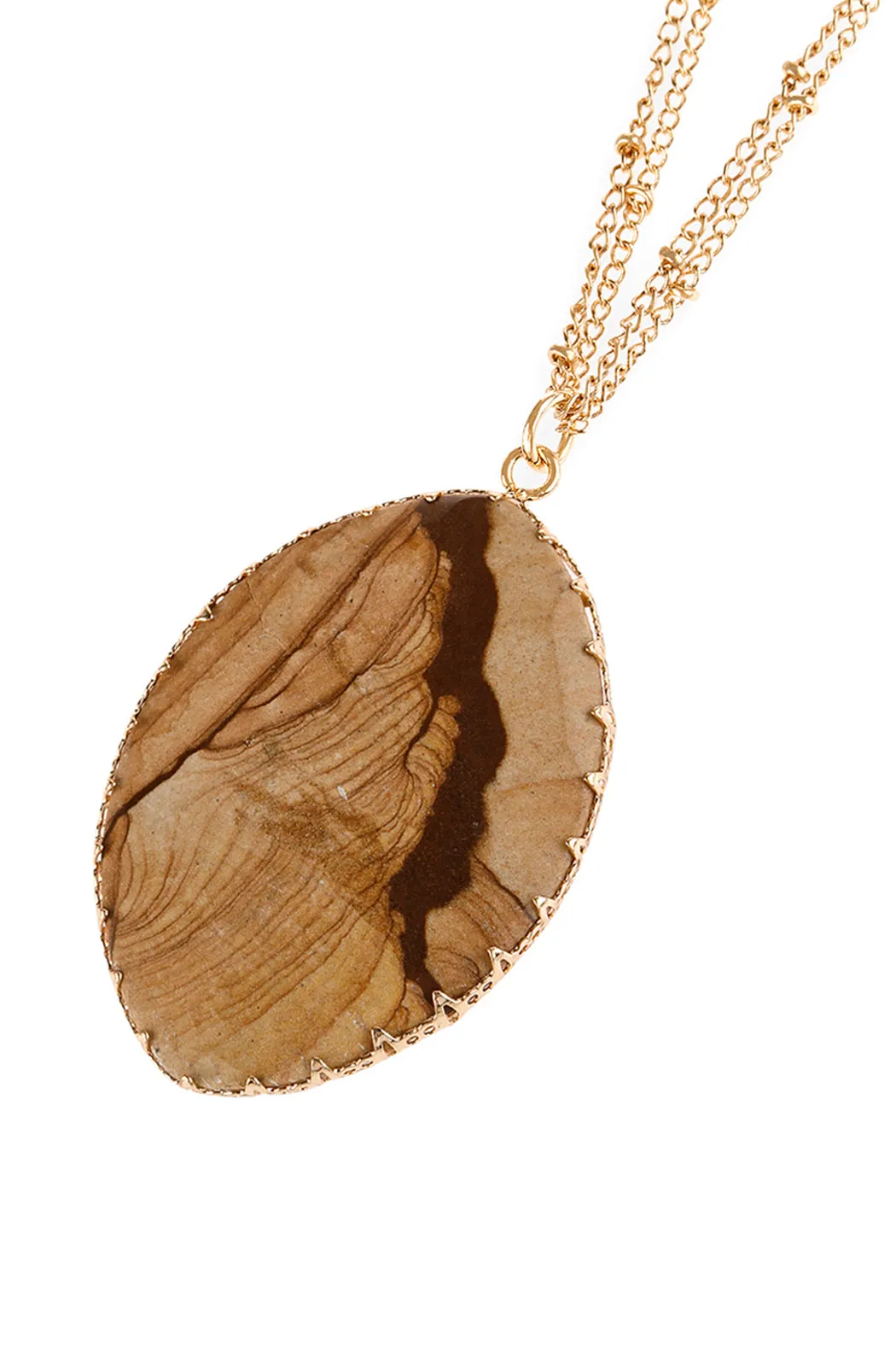 NATURAL STONE WRAP OVAL PENDANT CHAIN NECKLACE