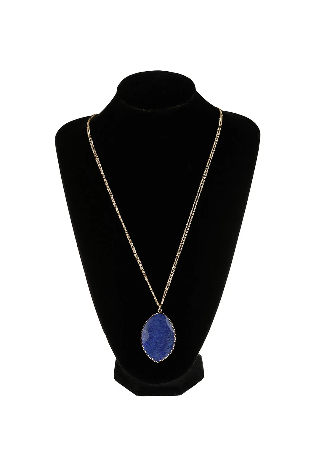 NATURAL STONE WRAP OVAL PENDANT CHAIN NECKLACE