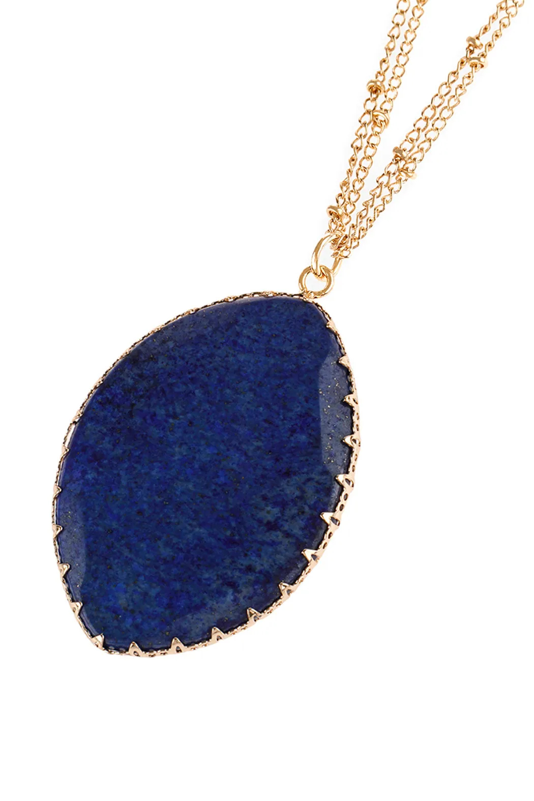 NATURAL STONE WRAP OVAL PENDANT CHAIN NECKLACE