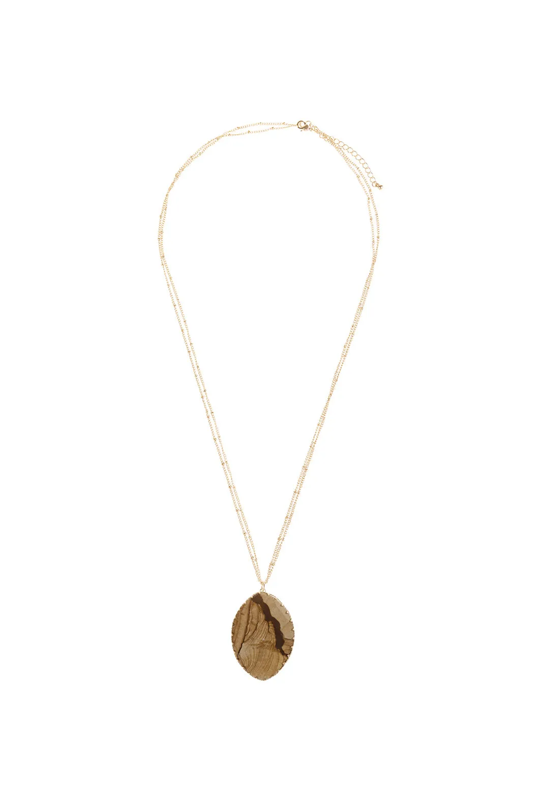 NATURAL STONE WRAP OVAL PENDANT CHAIN NECKLACE