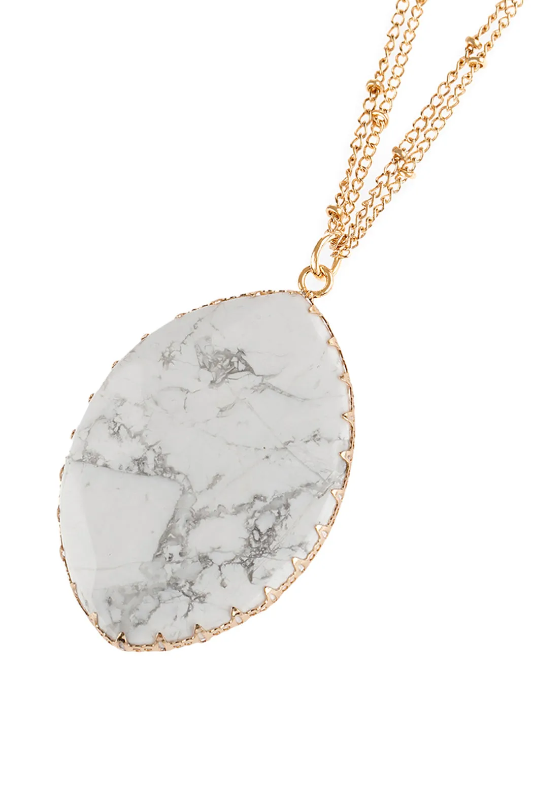 NATURAL STONE WRAP OVAL PENDANT CHAIN NECKLACE