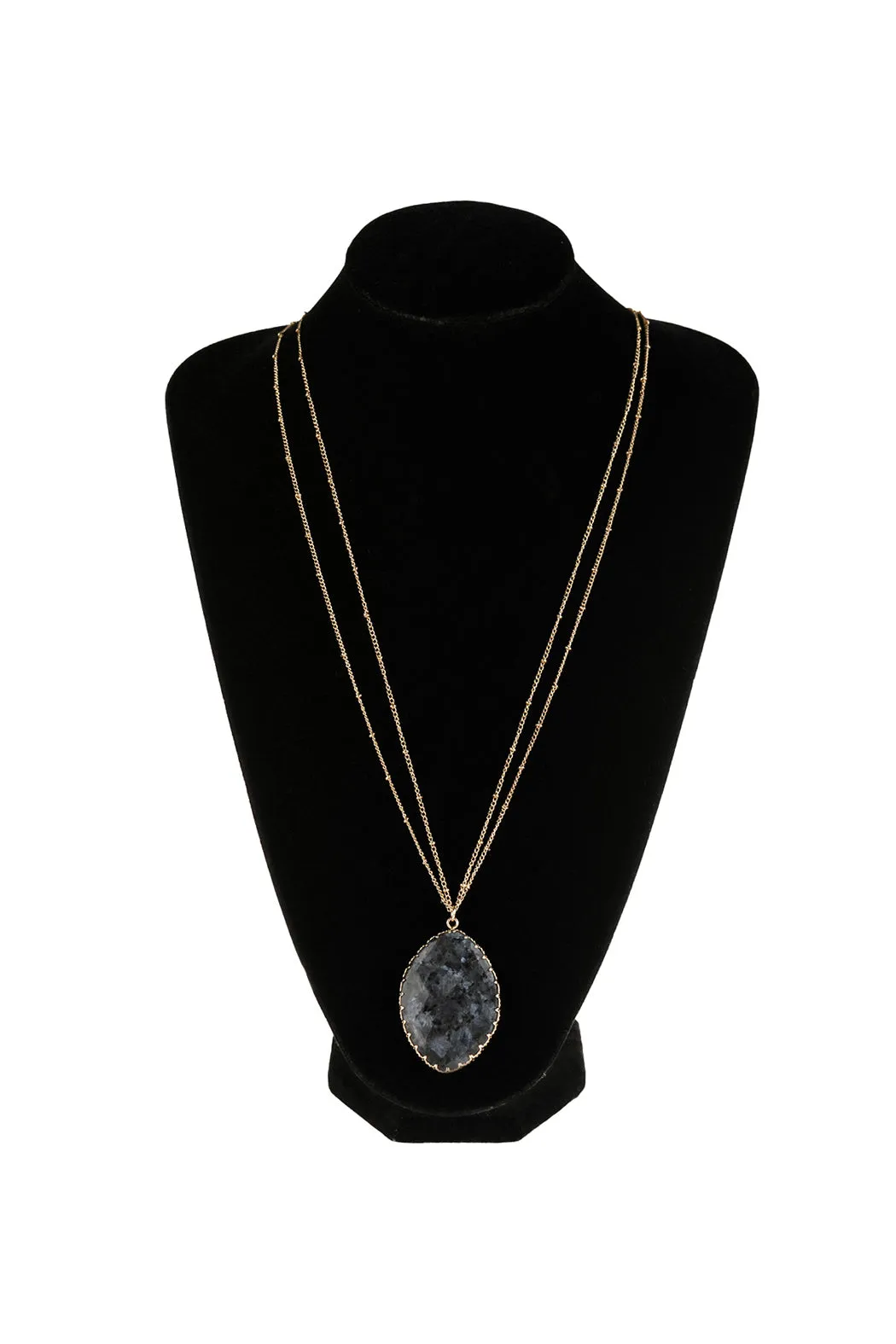 NATURAL STONE WRAP OVAL PENDANT CHAIN NECKLACE