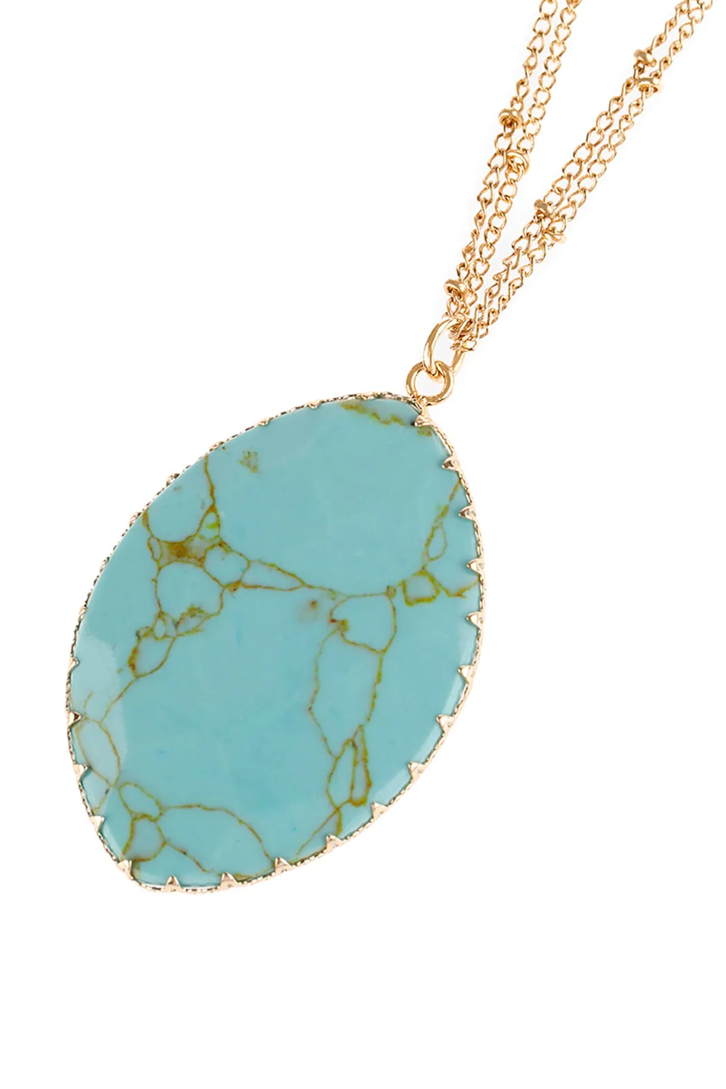 NATURAL STONE WRAP OVAL PENDANT CHAIN NECKLACE