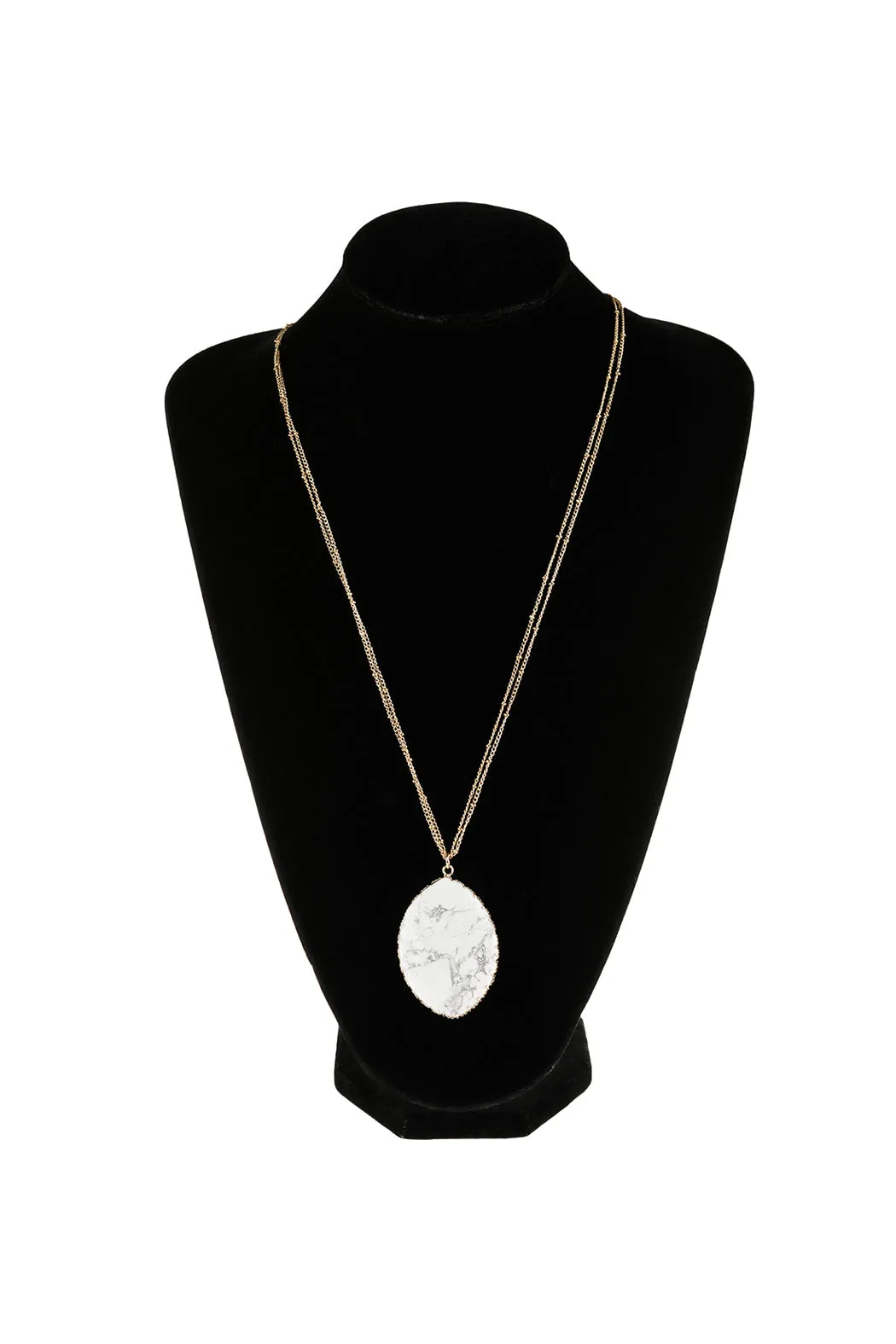 NATURAL STONE WRAP OVAL PENDANT CHAIN NECKLACE