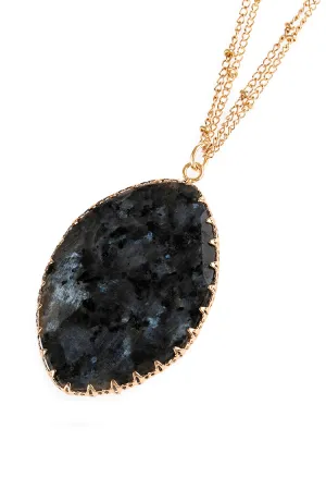 NATURAL STONE WRAP OVAL PENDANT CHAIN NECKLACE
