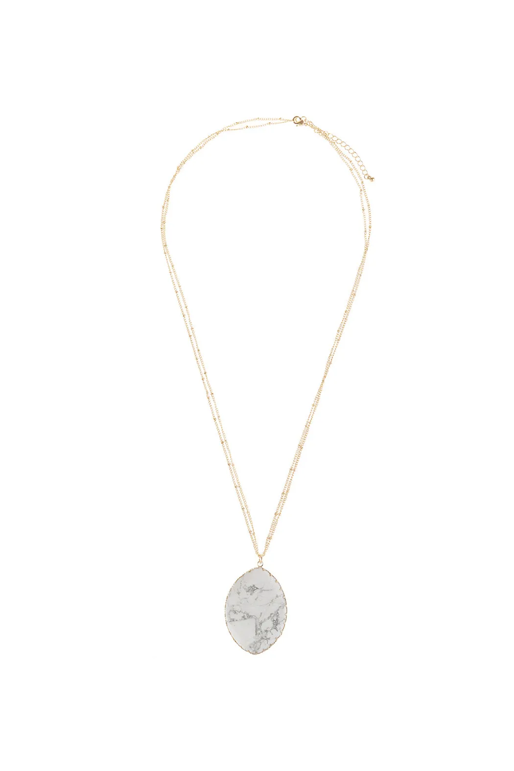 NATURAL STONE WRAP OVAL PENDANT CHAIN NECKLACE