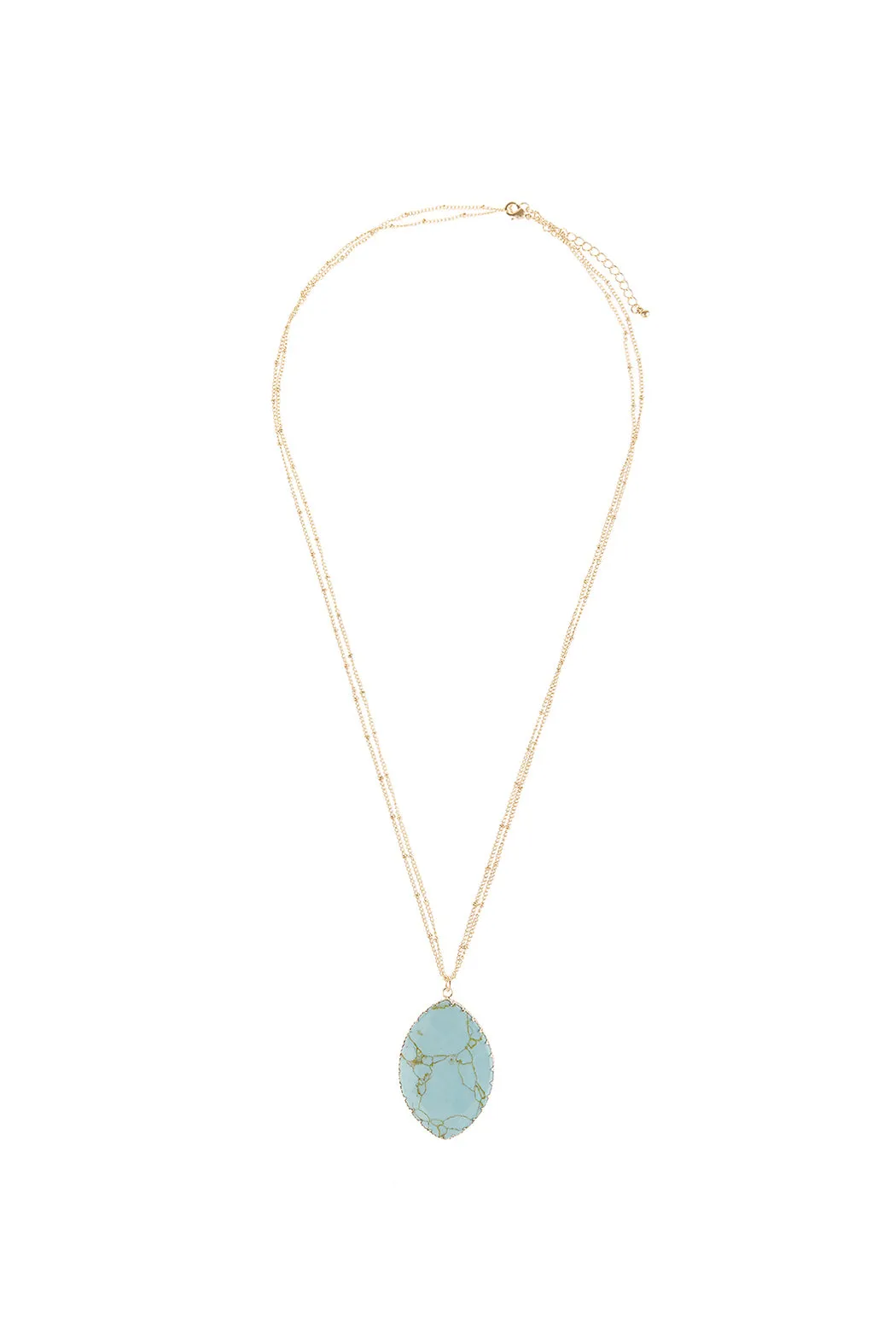 NATURAL STONE WRAP OVAL PENDANT CHAIN NECKLACE